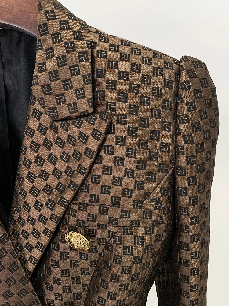 HIGH STREET Newest 2024 SS Designer Jacket Women's Double Breasted Slim Fitting Monogram Jacquard Blazer 4