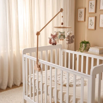 Supporto in legno per campanello da letto per neonati 0-12 mesi, supporto per campanello da letto in legno, mobile in legno per neonati, giocattoli da appendere all'uncinetto per campanello da letto, sonagli per neonati