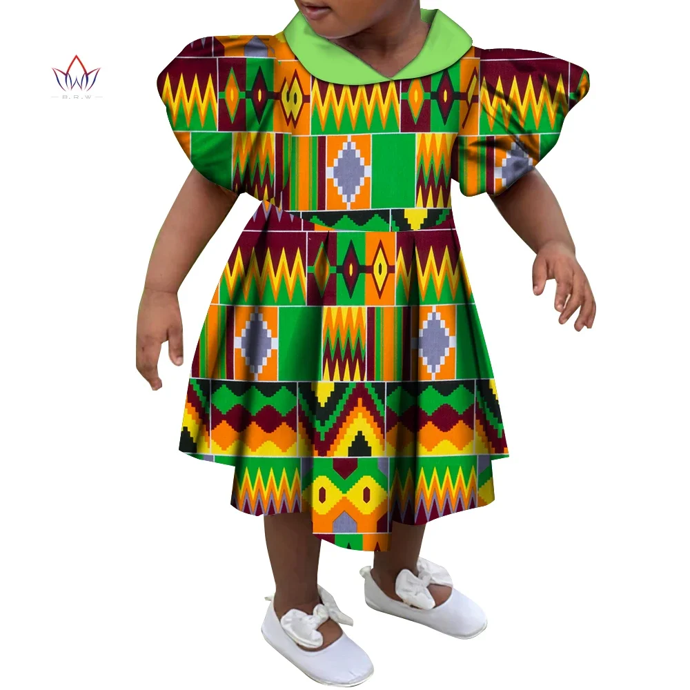 Bintarealwax African Dress for Baby Girl Dashiki Cute Puff Sleeve Princess Dresses Bazin African Traditional Clothing WYT669