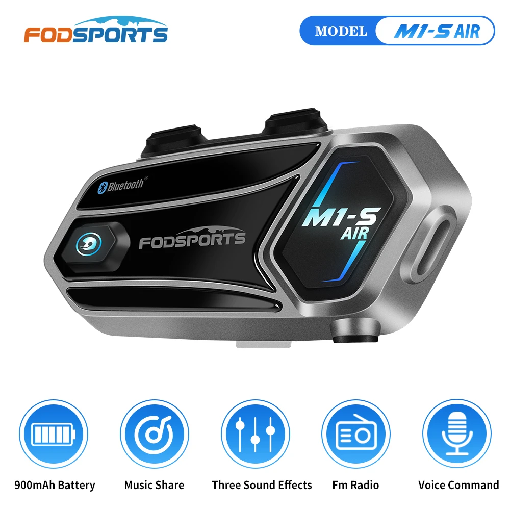 Fodsports M1-S AIR Motorcycle Intercom Helmet Bluetooth Headset ,BT 5.0 Interphone, FM Radio, 3 Sound Effects,Music Share,Type-C