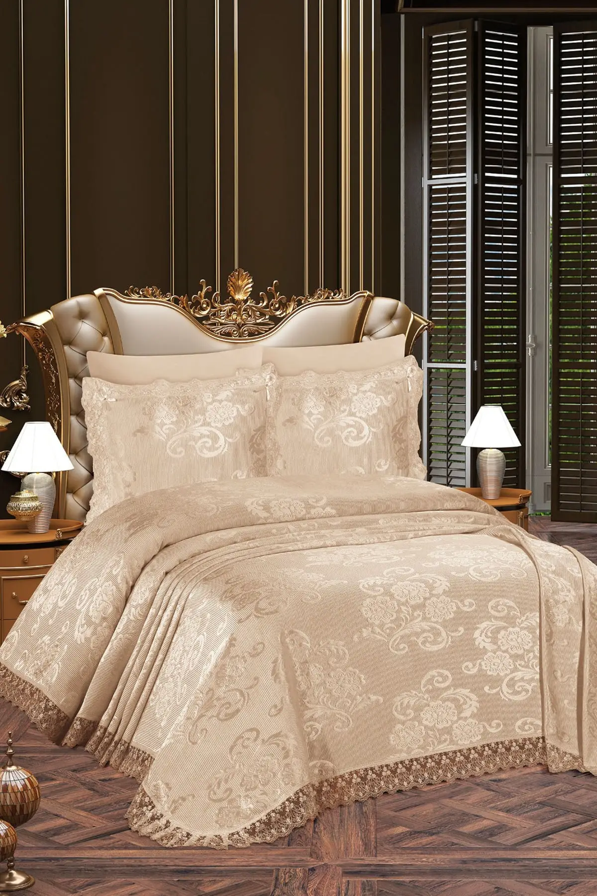 

Home & Furniture Berfin Double Pike Set-Cappuccino Brown Bedspread Room Textiles