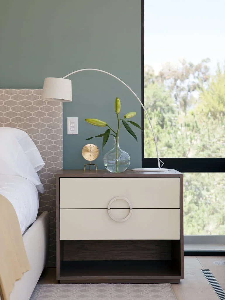 Wooden veneer two drawers bedside table cabinet