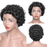 Perruque Pixie Cut Cheveux Humains Ondulés Effet Mouillé avec Dentelle Transparente 13x1, Perruques Courtes Bob pour Femmes, 250% de Réduction 3