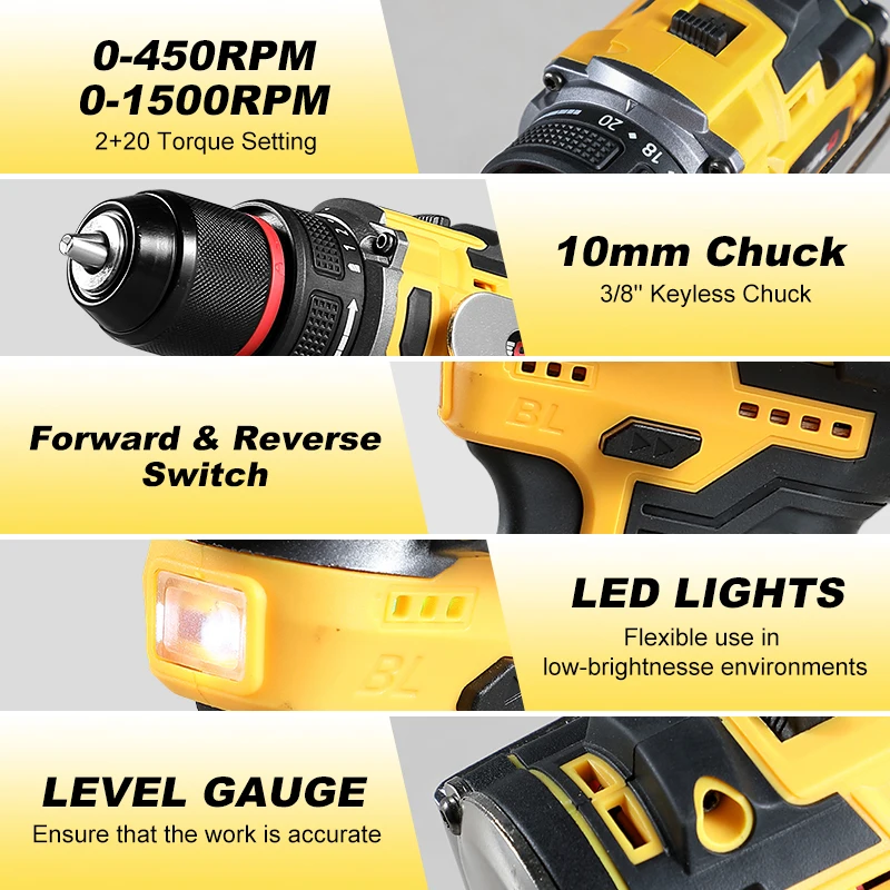 BABEQ 16.8V Brushless Electric Drill 80NM 2 IN 1 Cordless Drill 10MM Chuck Mini Electric Screwdriver Tools Lithium Ion Battery 3