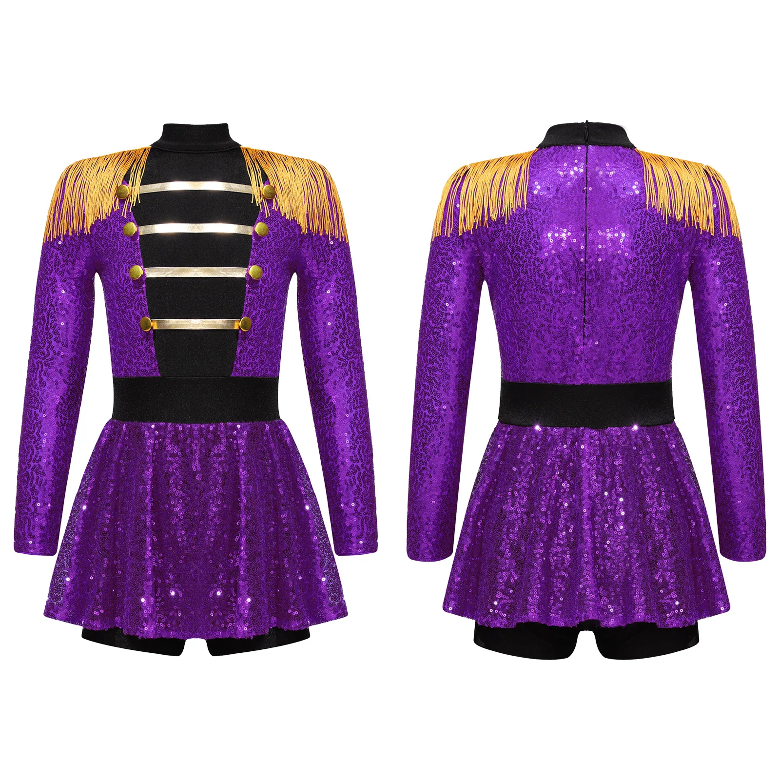 thumbnail image 1 of Niños Niñas lentejuelas brillantes León Tamer Ringmaster disfraz de circo Halloween Cosplay vestido de fiesta manga larga borla lentejuelas mono, 1 of 5