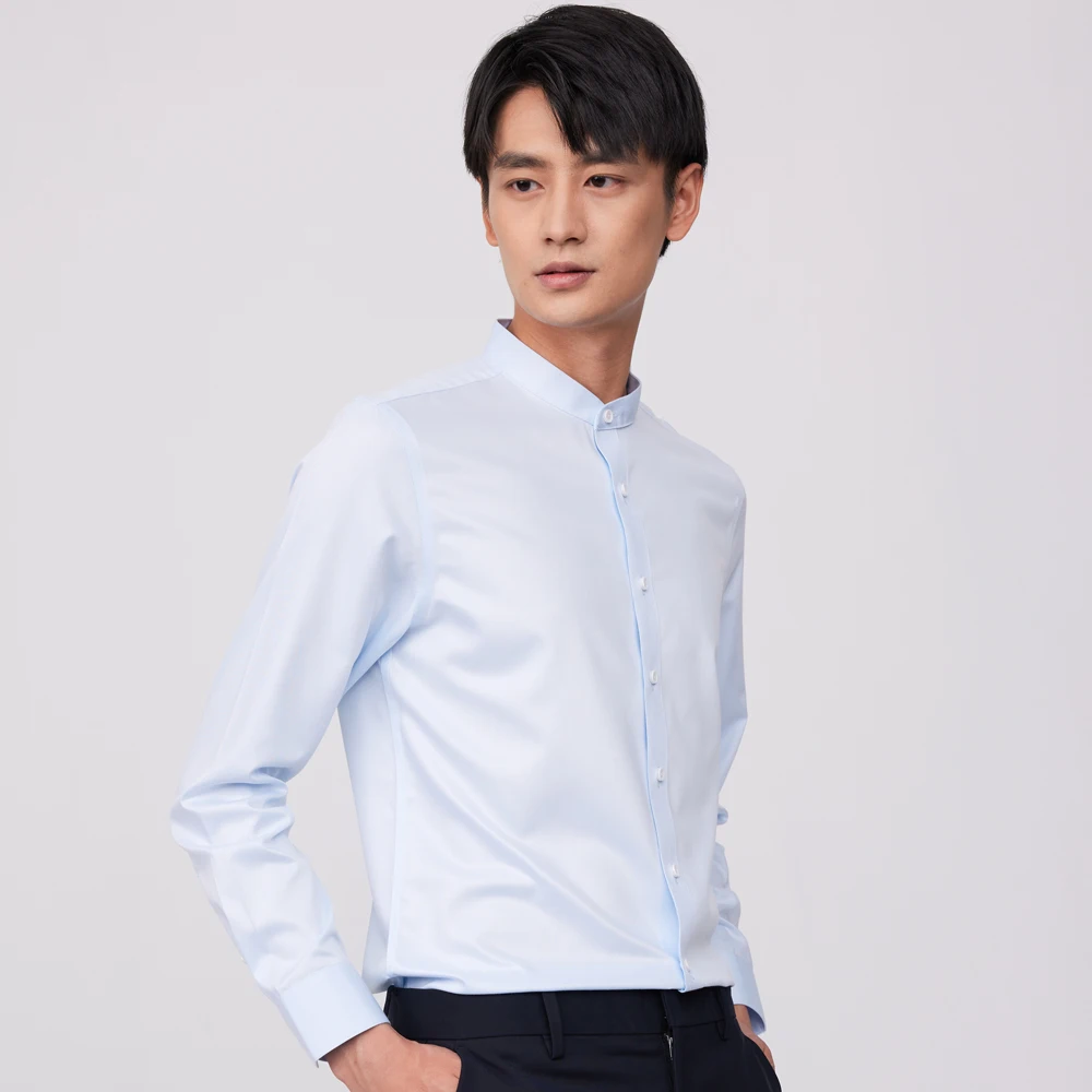 Men's Stylish Noniron Long Sleeve Solid Dress Shirts Without Pocket