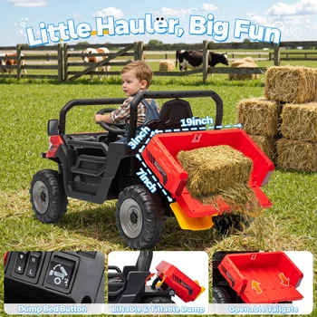 12 Volt Ride on Toys, Electric Truck for Toddler, Holiday Gift with Dump Bed, Remote Control, Music,Shovel 4