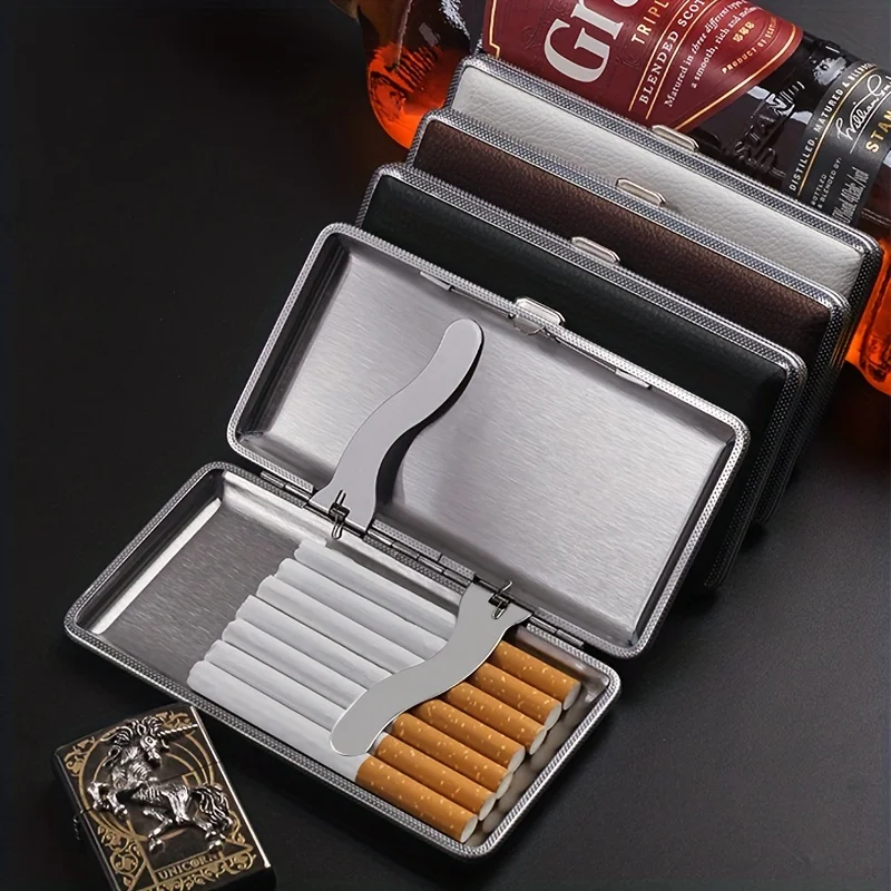 Deluxe PU Leather Metal Cigarette Case - Holds 14 Extra Long Cigarettes