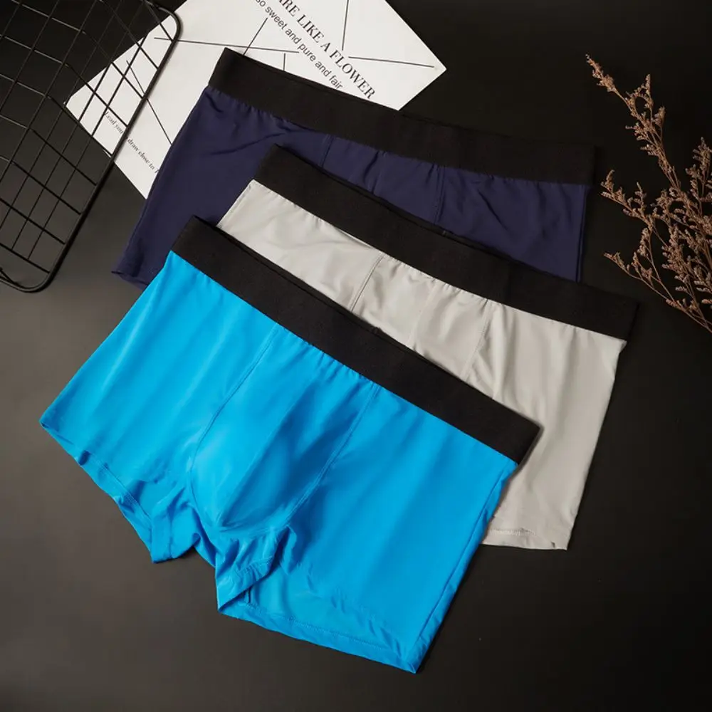 

Men's Ice Silk Thin Solid Color Breathable Boxer Shorts Underwear Comfortable Minimalist Underwear Summer Flat Corner Pants