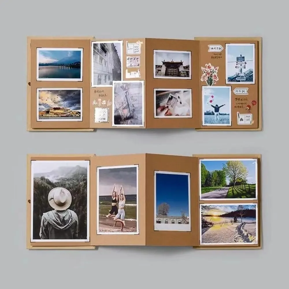 High Quality Kraft Paper Accordion Photo Album 16 Pages Folding Type Idol Photo Card Holder Adhesive style Diy Album Gifts