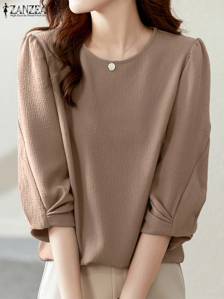 ORANDESIGNE Bianco Camicetta Donna Elegante Blusa Top A Manica 3/4 Colletto Girocollo Tinta - Foto 12