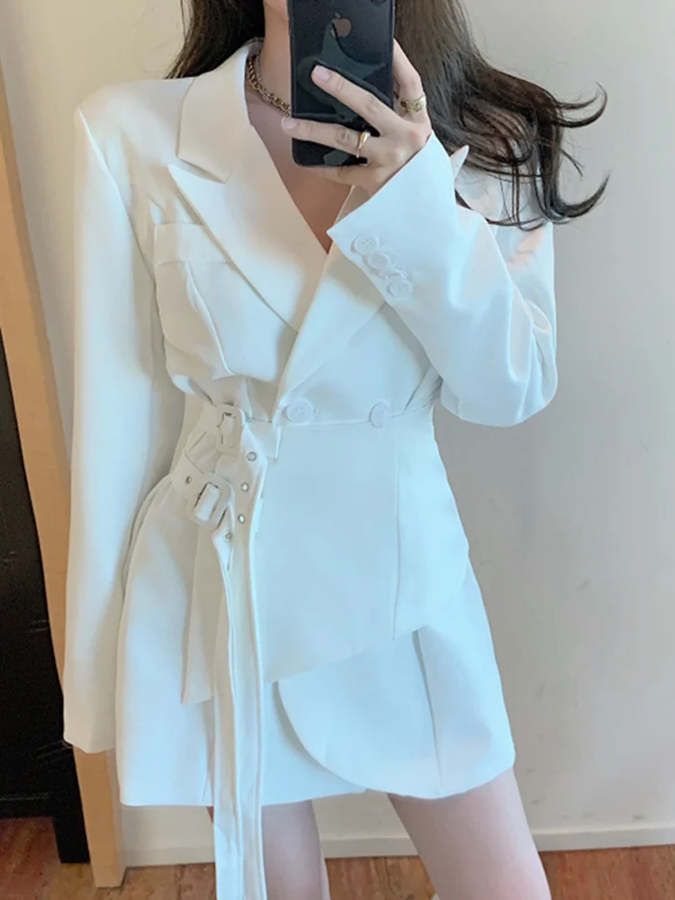 

Модное женское платье-костюм, новинка, однотонные облегающие мини-платья с отложным воротником и длинным рукавом, женское летнее платье O365