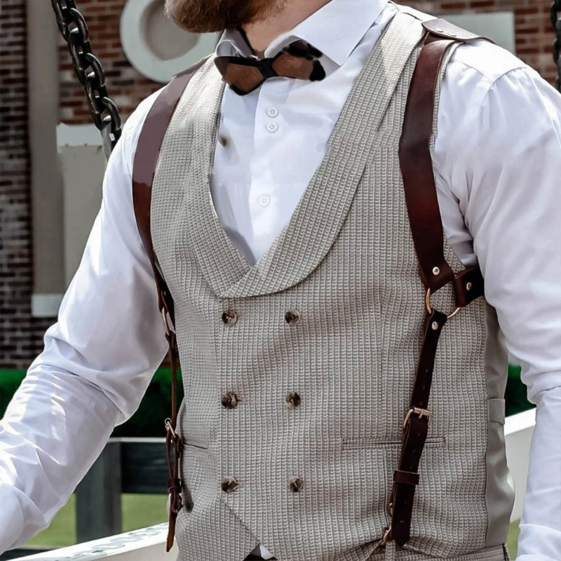 

Men Adjustable Faux Leathers Body Chest Harness Suspender Belt Party Costume