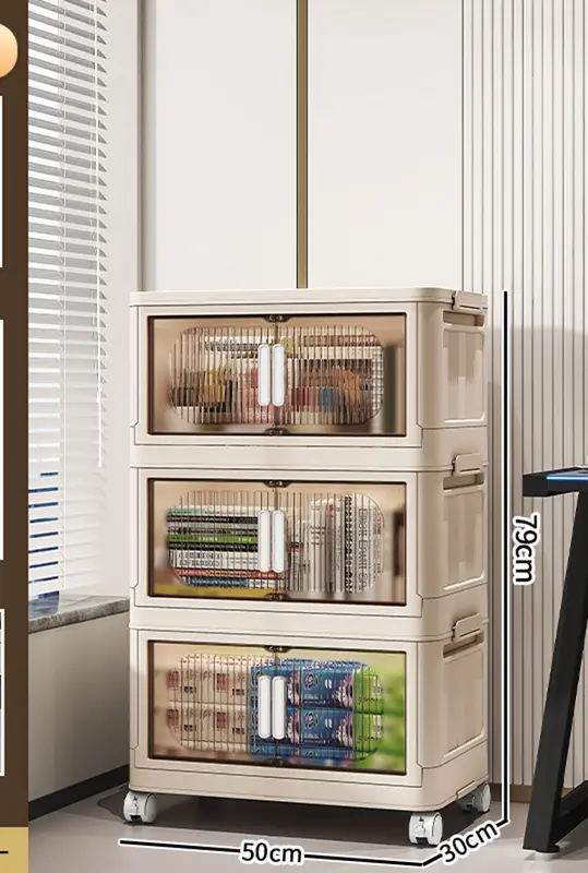 Large Capacity Organizer Cabinet Double Door Open Storage Box with Lid Wheels Stackable Foldable Snacks Sorting Wardrobe Bins - Image 18
