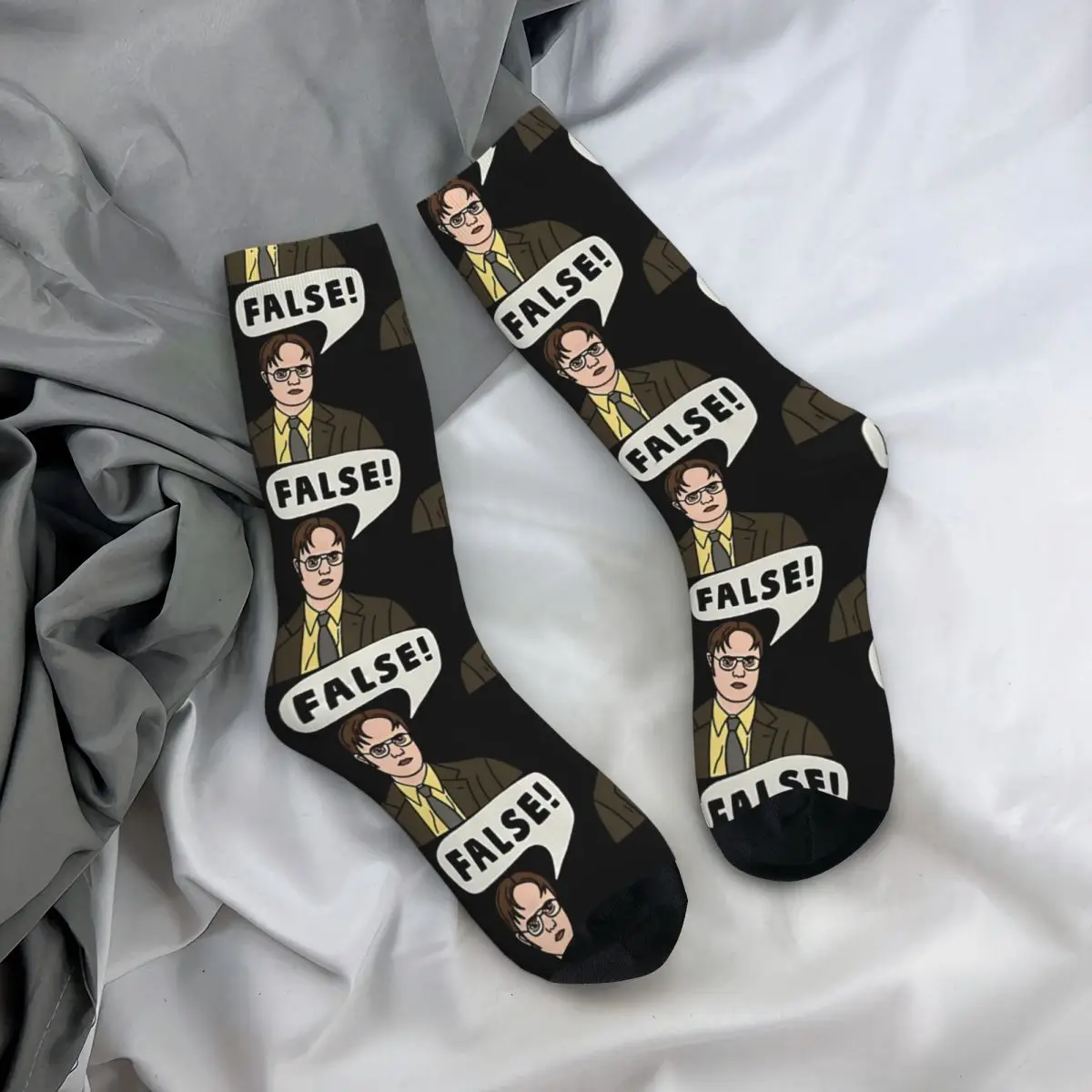 남성용 재미 있은 미친 양말 Dwight Schrute False 힙합 하라주쿠 사무실 TV 해피 패턴 프린트 보이즈 크루 양말 참신 선물