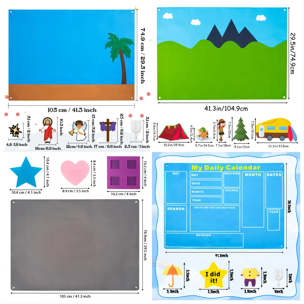 41Pcs Full Felt Storyboard Kid Favor Cartoon Calender/Depiction/Jesus/Camp Theme Puzzle Poster Decor for Anniversary Classroom