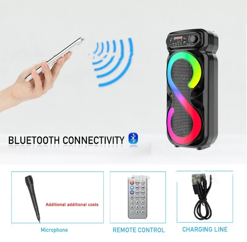 

ZQS42704 Wireless Bluetooth High Power Speaker Portable Player Color Light Outdoor with USB/TF Card/MIC/DC-5V Charging/With AUX