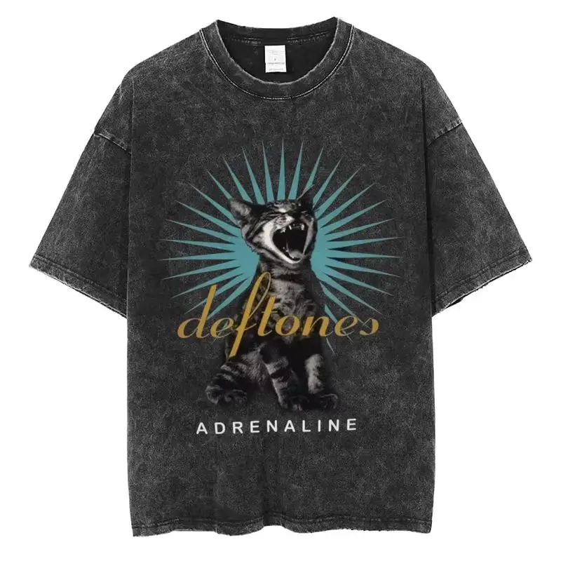 Men’s cotton Washed Black Deftones Graphic T Shirt Vintage Style Band Tee S–