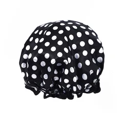 Leopard Print Double Layer Waterproof Shower Cap - Reusable and Elastic Hair Cover (Black)