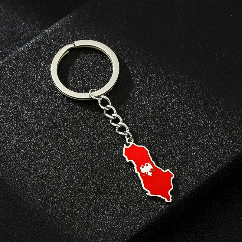 Portachiavi Ciondolo Albania Forma Etnica - Acciaio Inossidabile, Colore Oro O Argento - 3