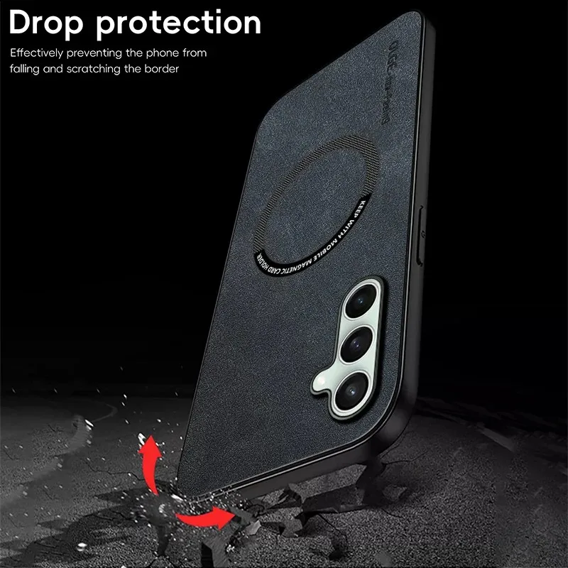 Leather Magnetic Case with MagSafe Compatibility - Shockproof & Wireless Charging Back Cover