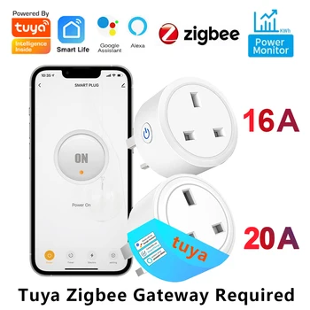 การรับรอง Tuya UK Zigbee Smart Plug 20A/16A ซ็อกเก็ตอัจฉริยะพร้อมการตรวจสอบพลังงาน Smart Life App ทํางานร่วมกับ Alexa Google Home 1