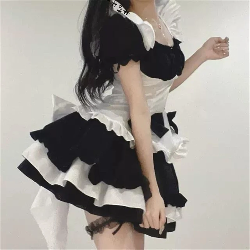 Black White Chocolate Lolita Girls Dress Halloween Costumes French Bowknot Maid Woman Cosplay Costume Waitress Party Costumes
