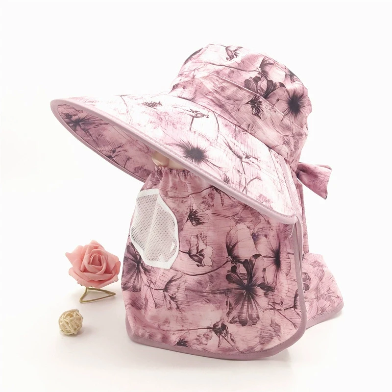 Women Sun Hat Breathable Shawl integrated Picking Tea Hat UV Protection Wide Brim Mesh Sunscreen