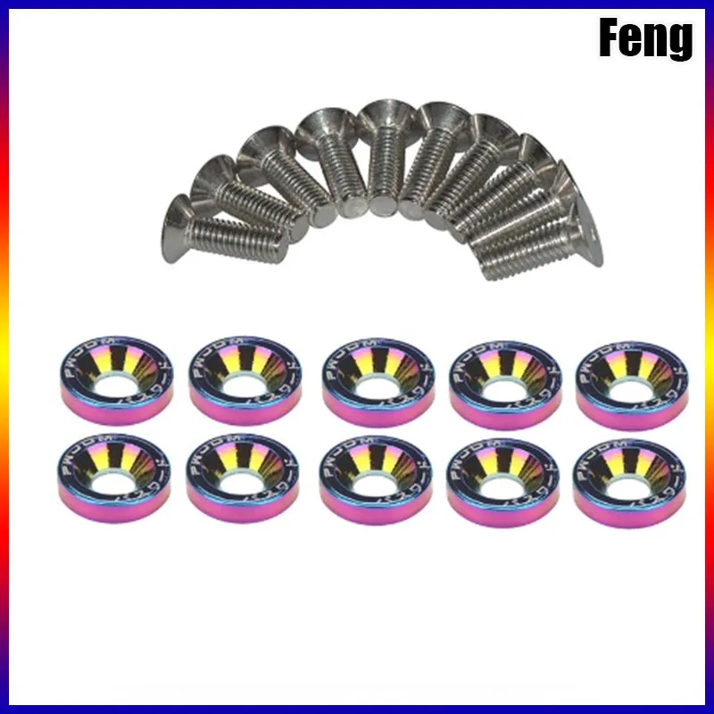 Universal JDM Car Modified Hex Fasteners Fender Washer M6 Bolt Honda Bumper Engine Concave Screws RSX EK EG DC 10 Pcs Auto Fasteners Auto Accessories Car Screws Fender Washers