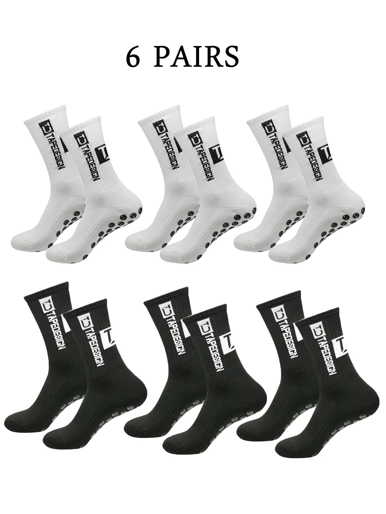 6 pairs of football socks Men's and Women's Mid Length Anti Slip Training Thickened Professional Sports Socks