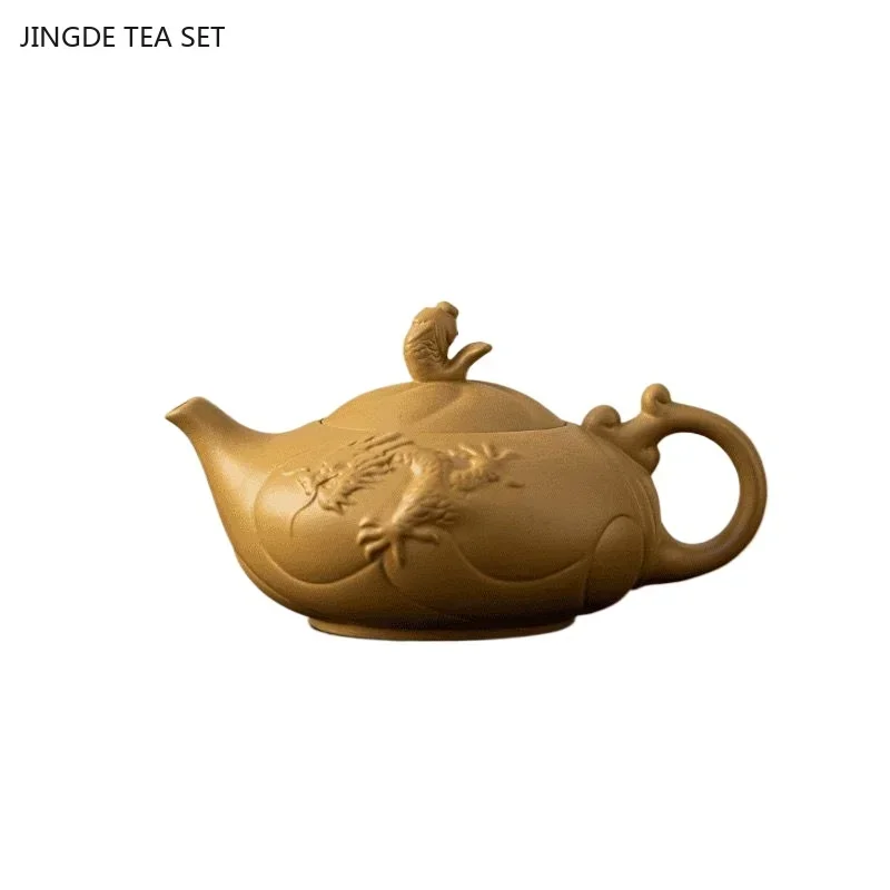 1PCS 260cc Yixing original ore yellow section purple clay teapot fish turning dragon master handmade biomimetic tea set