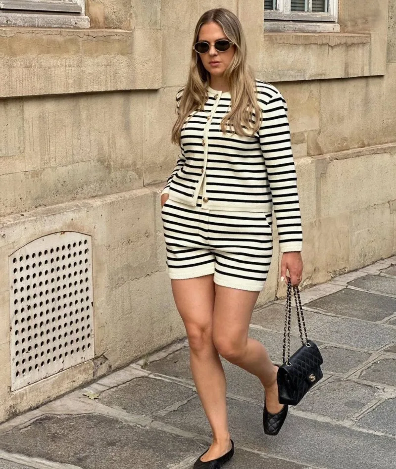 Knitted Shorts 2 Piece Sets Womens Outfits Casual Loose Cardigan Sweater Woman Winter Street High Waist Short Suits Women