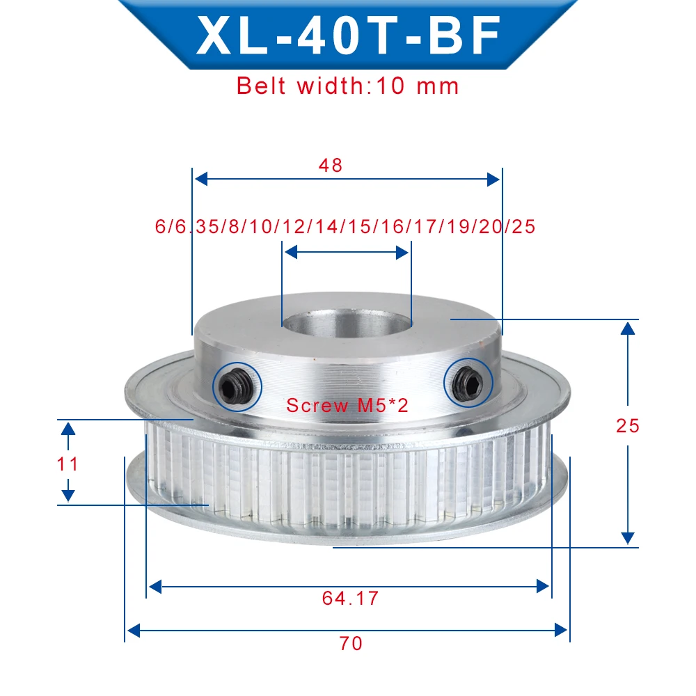 XL 40T Timing Pulley Bore size 6-25 mm Teeth Pitch 5.08 mm Aluminum Pulley Wheel Teeth Width 11 For 10mm XL Timing Belt timing belt pulley timing pulley belt pulley