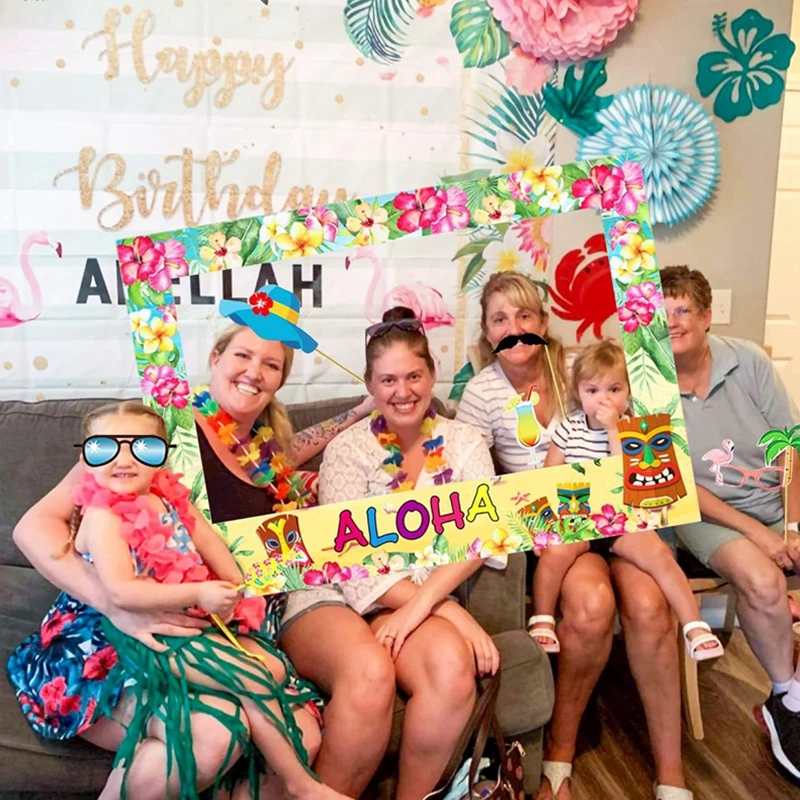 Hawaiian Party Aloha Photo Booth Props Frame Summer Tropical Luau Beach Party Supplies Happy Birthday Wedding Decoration Favors handheld photo props