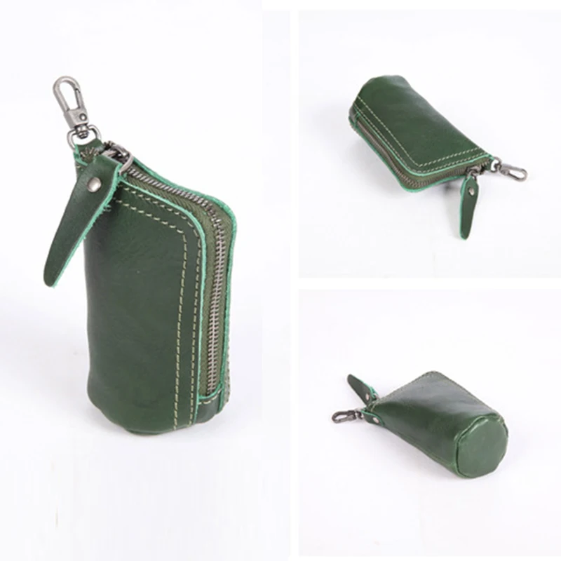 Vintage Leather Car Key Bag Key Holder Case Keychain First Layer Cowhide Retro Mini Coin Purse Handmade Zipper Small Wallet