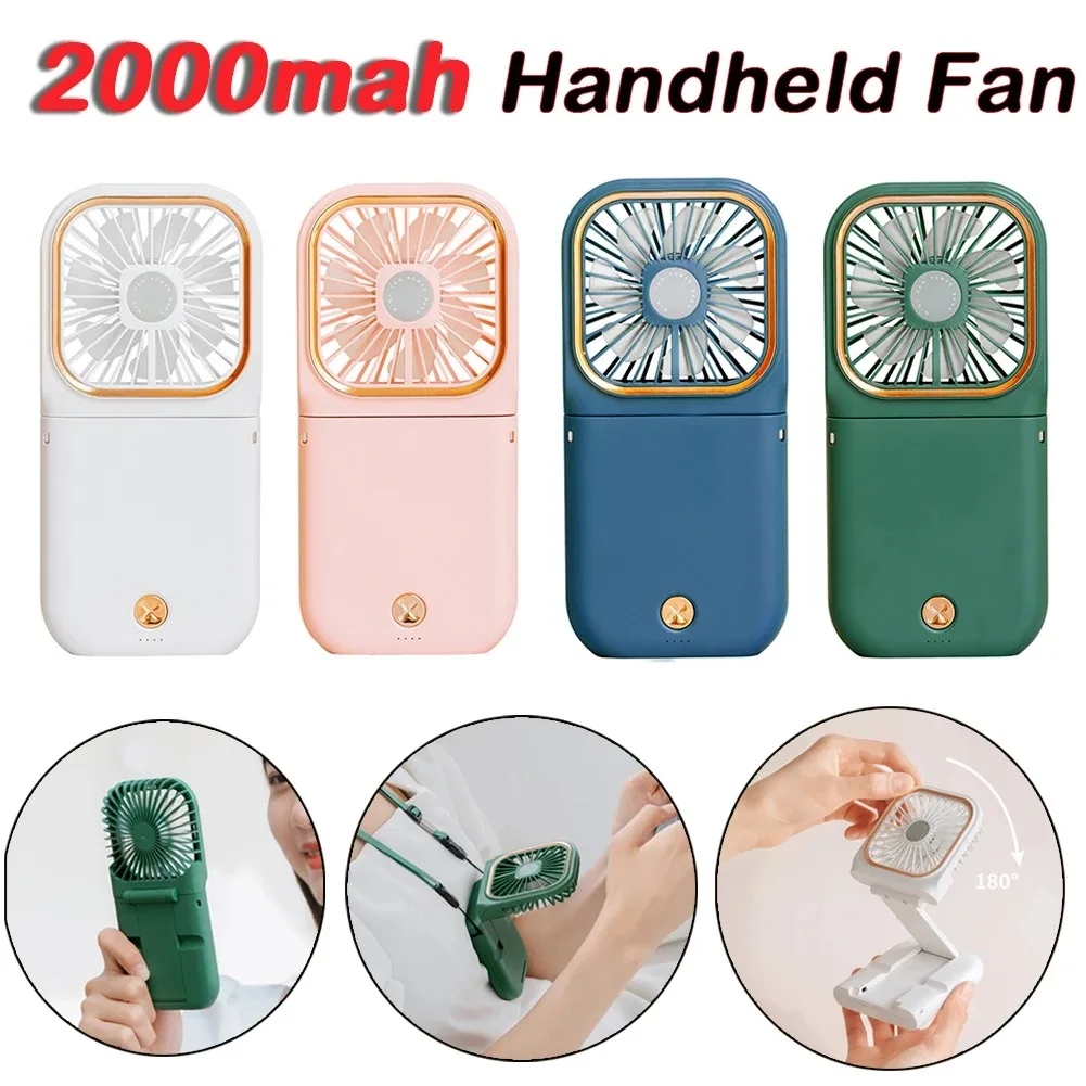 매달려 목 팬 미니 휴대용 접이식 데스크탑 팬 3000mAh USB 보조베터리 휴대용 휴대용 야외 조용한 다기능 팬