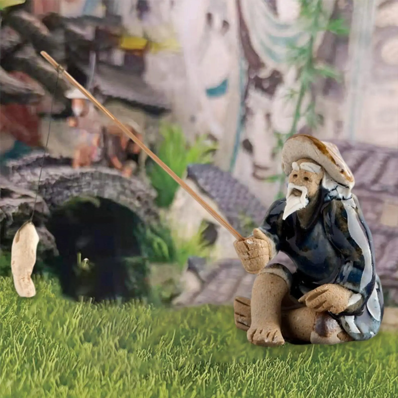 Miniature Fisherman Figurine, Ceramic Sitting Fishing Statue for Garden  Bonsai - AliExpress