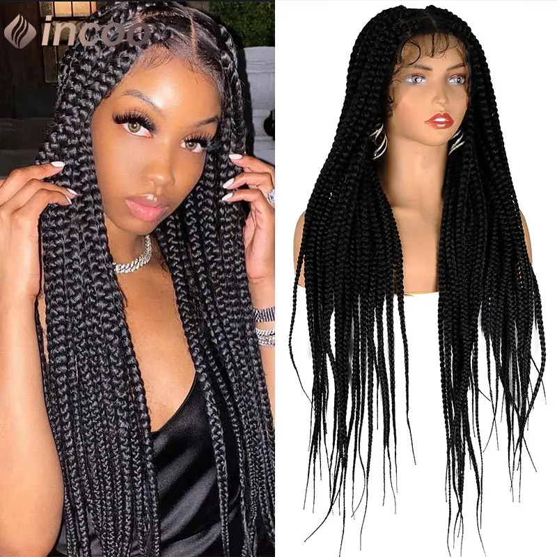 

Full Lace Synthetic Braided Knotless Cornrow Box Braided Wigs for Black Women 36Inches Transparent Lace Front Twist Braided Wig