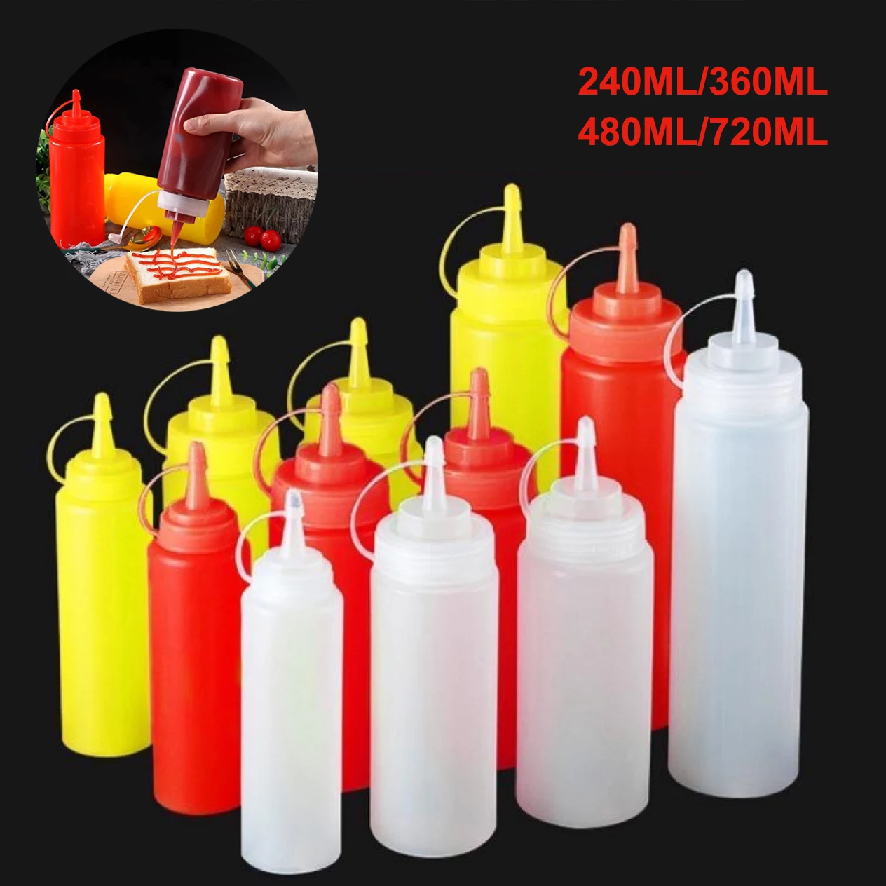 240360480720MLCondimentSqueezeBottlesForKetchupMustardMayo