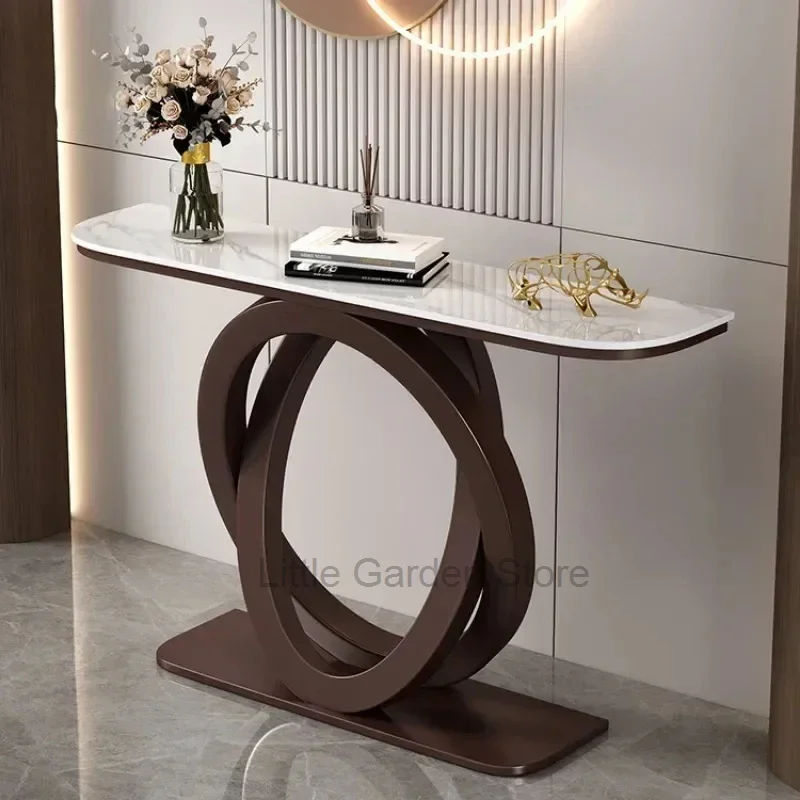 Luxurious Slate Console Tables Italian Semicircular Iron Entrance Cabinet Table Home Furniture Creative Corridor End View Desk T