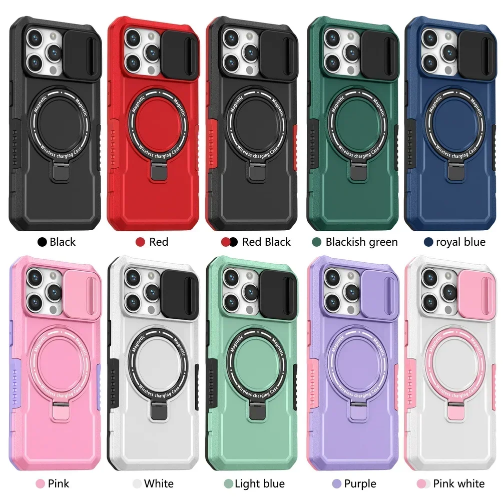 Luxury Metal Phone Case with 360° Built-in Bracket and Sliding Camera Protection