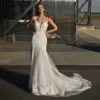 Chic V-neck Lace Mermaid Wedding Dresses Customized Backless Court Train Beaded Civil Bridal Gown Bohemian Vestido de Noiva 1