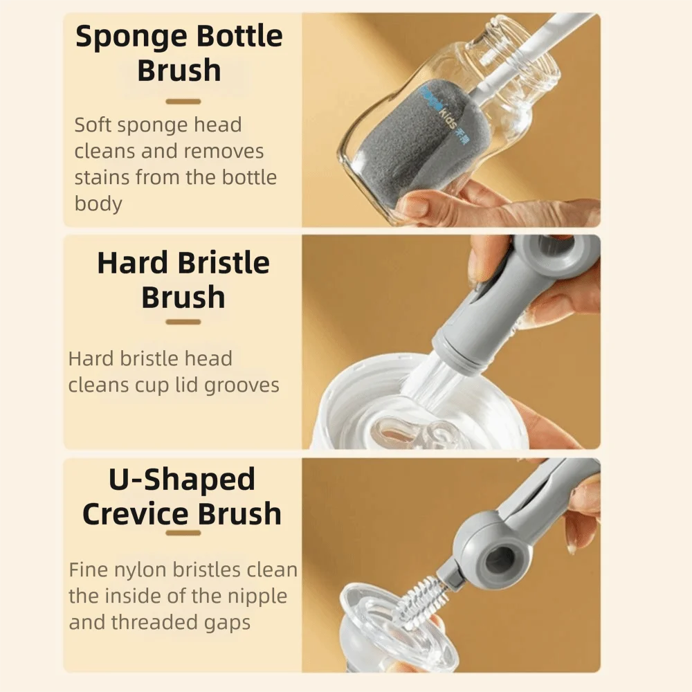 5-in-1 Water Bottle Brush Nylon Sponge Soft Bristles Crevice Cleaner Long Handled BPA-Free Feeding Bottle Brush Kitchen Use