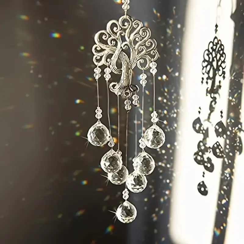 1 pc crystal glass rainbow wind chimes seven-color spherical prismatic pendant Tree of Life window decoration pendant
