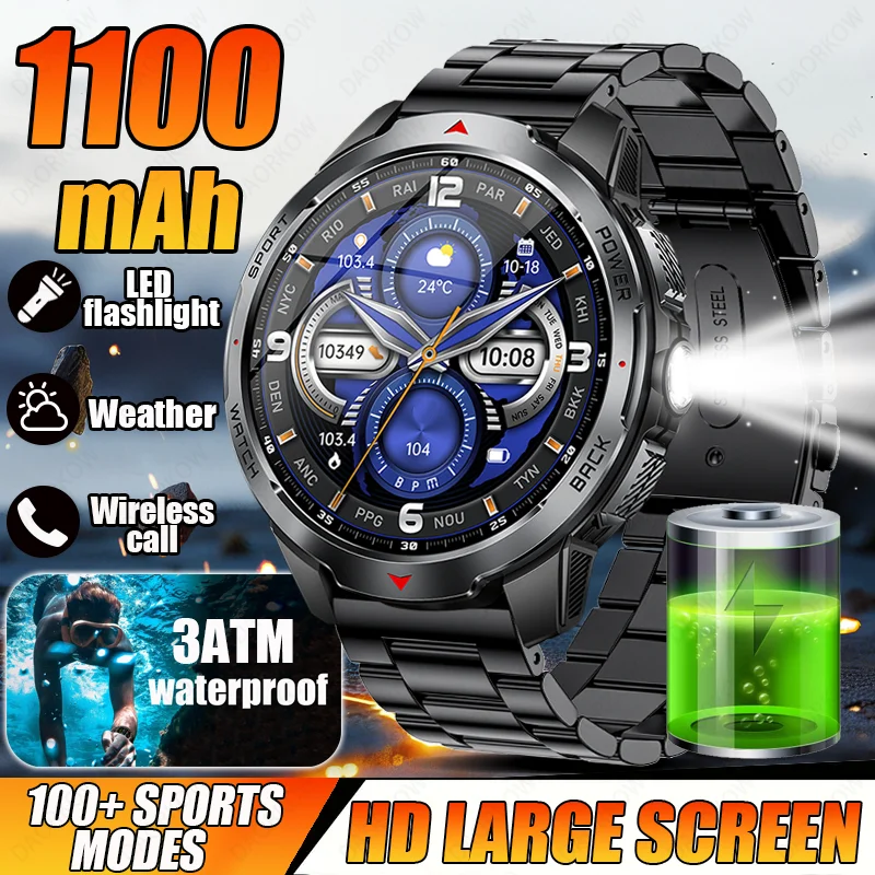 2026 new 1100mAh Super Capacity Battery Adult Men Smart Watch Compass 1.7-inch Bluetooth Call 3ATM Waterproof Sports Smartwatch 1