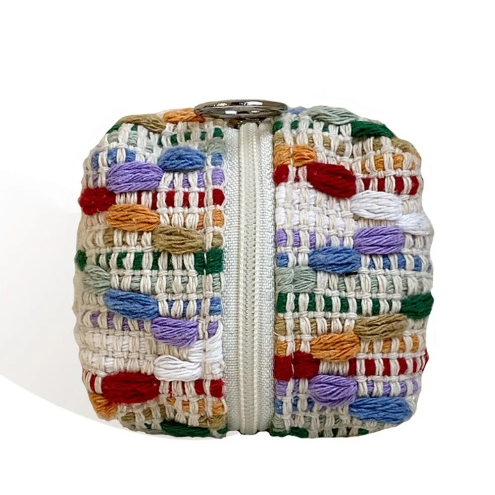 Simple Portable Nylon Coin Purse Square Embroidery Earphone Bag Zipper Korean Style Mini Storage Bag Travel
