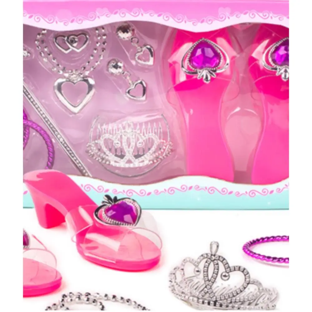Necklace Crown Princess Dress Up Toys Pretend Play Earrings Bracelet Girls Jewelry Toys Role Play Makeup Crystal Shoes Toy