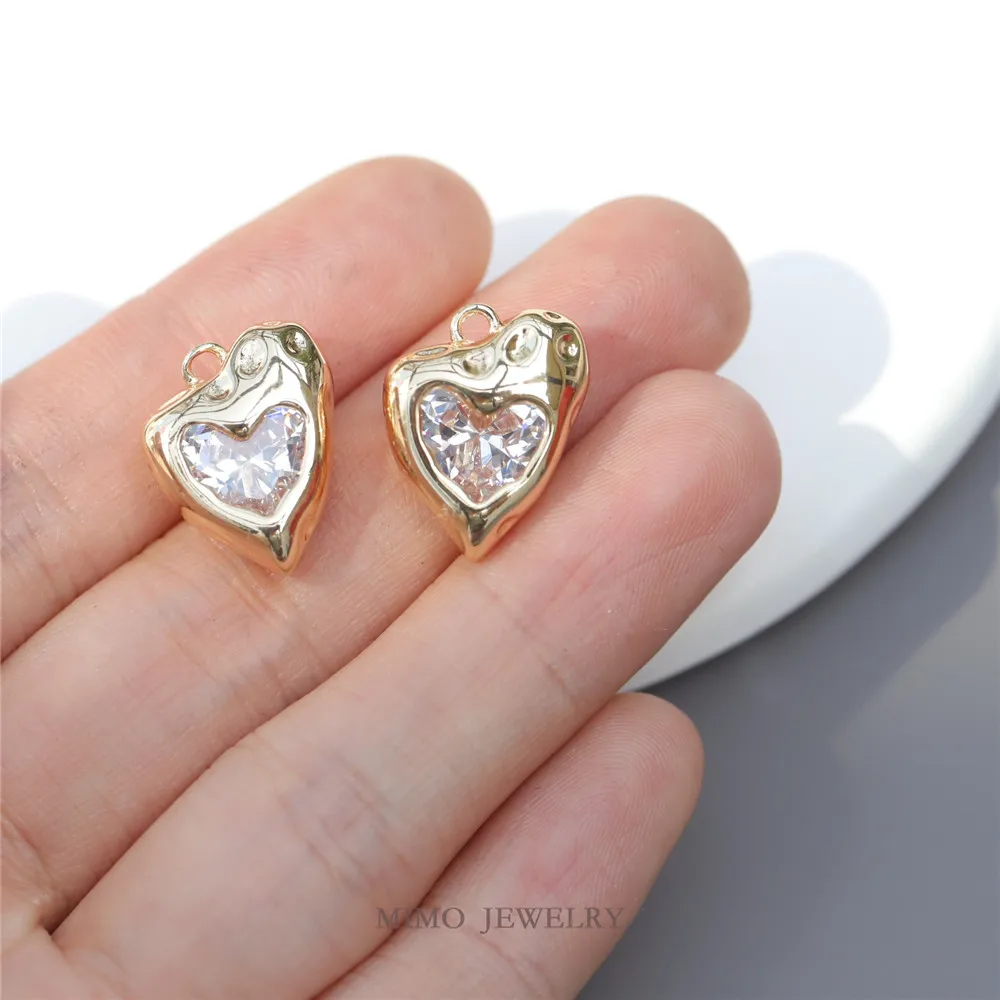 

Abstract Irregular Heart Micro Inlaid Zircon Ins Style Charm Pendants 14K Gold Plated Jewelry Making Supplies Diy Accessories