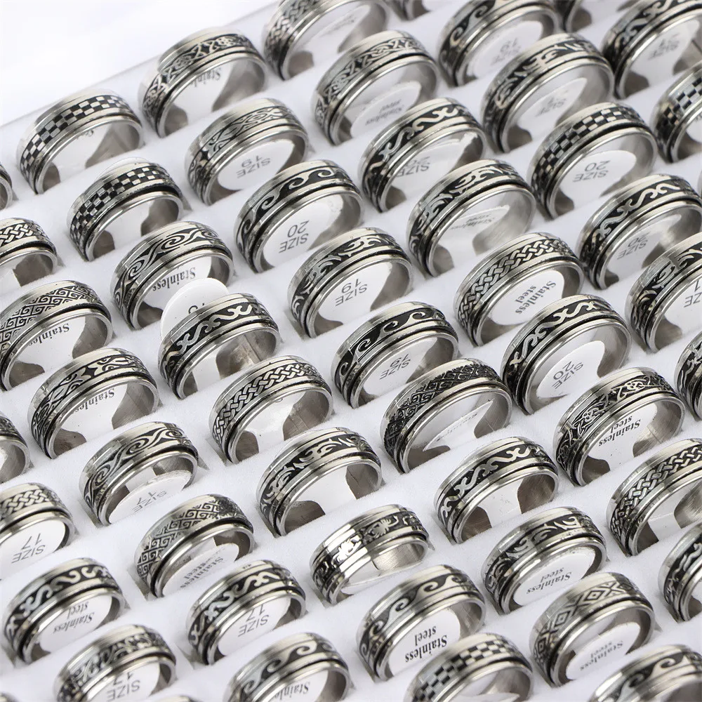 10Pcs/Lot Fashion Stainless Steel Stripe Heart Rings For Women Men Mix