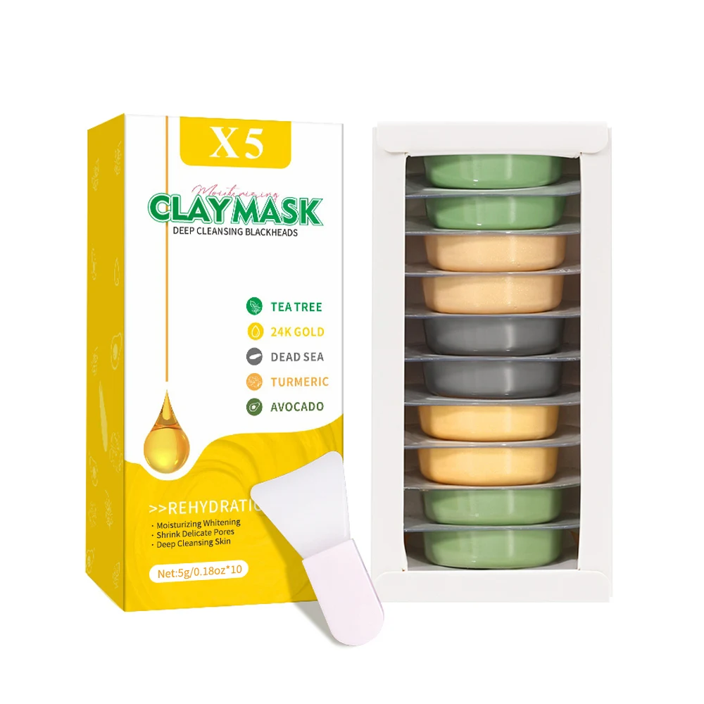 Facial Cleansing Mud Mask Variety Pack - Deep Cleansing & Moisturizing with Rose, Turmeric, and Avocado Extracts (10 Pack)